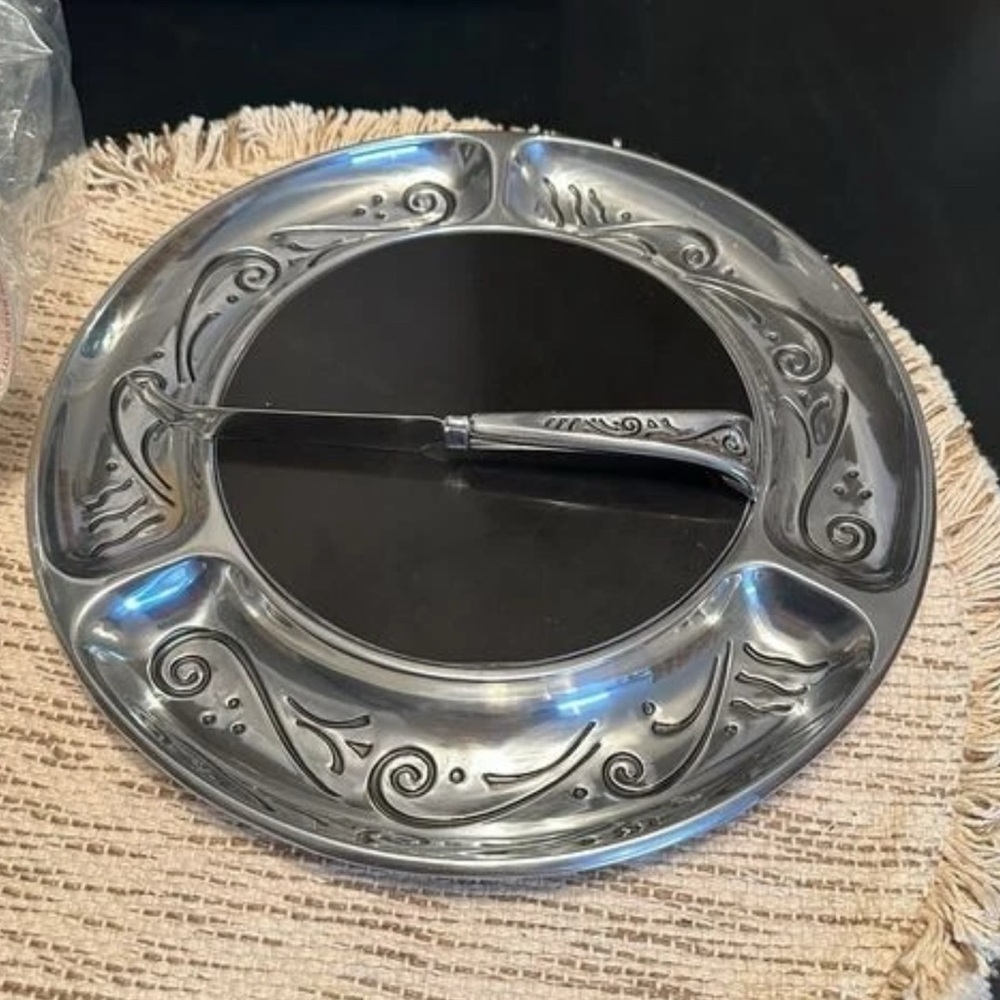 Lenox Spyro Cheese Board with Knife Metal Stone Original Box NEVER USED !!! NIB